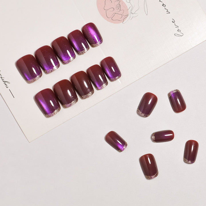 Artistic Press-On Nail Set with Glossy Ombre Finish Bowlift