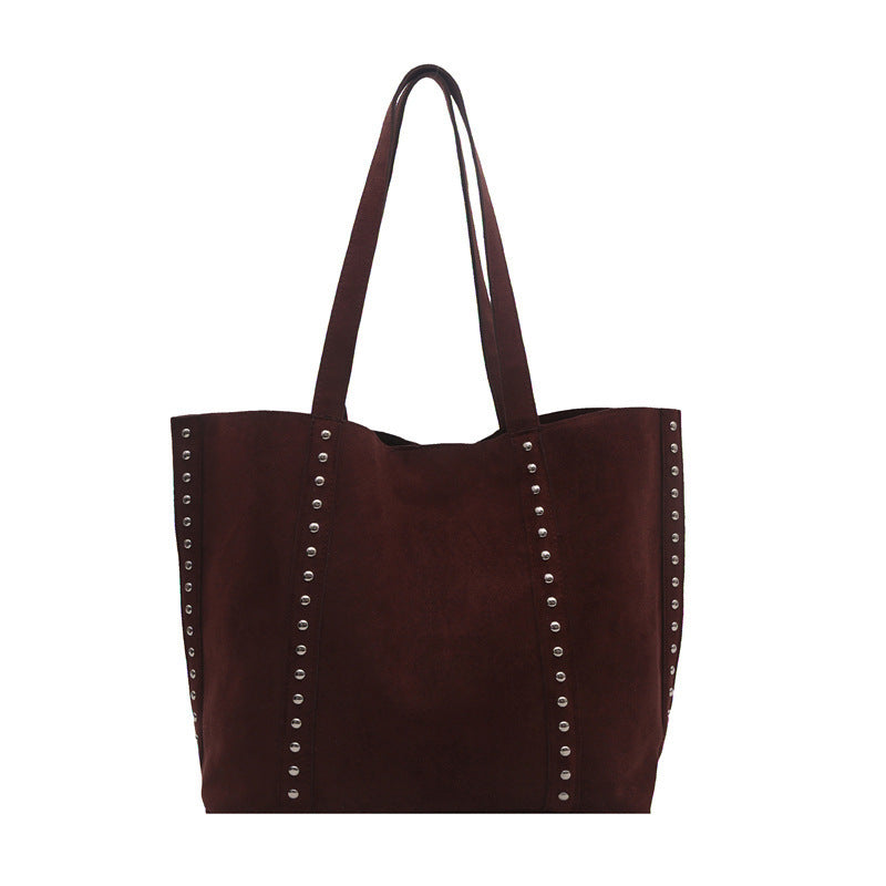 Chic Studded Suede Tote Bag Bowlift