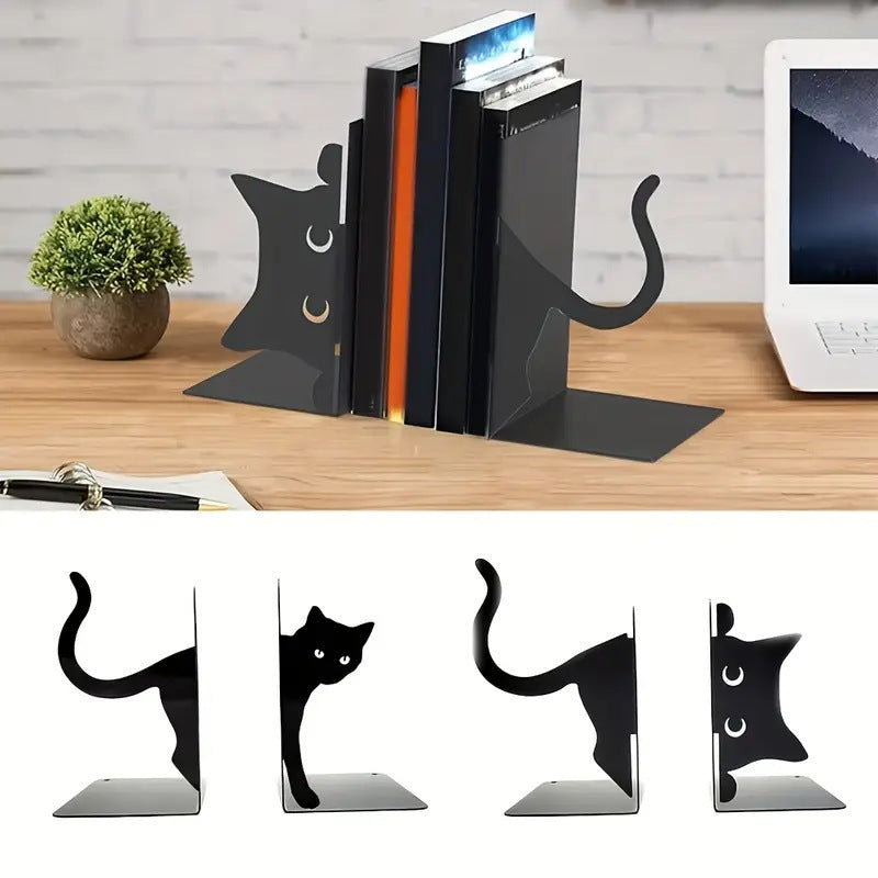Cat-Shaped Metal Bookends
