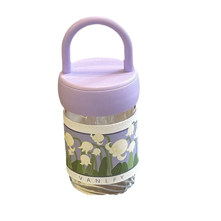 Women's insulated drinking bottle with ergonomic carrying handle and elegant flower design Bowlift