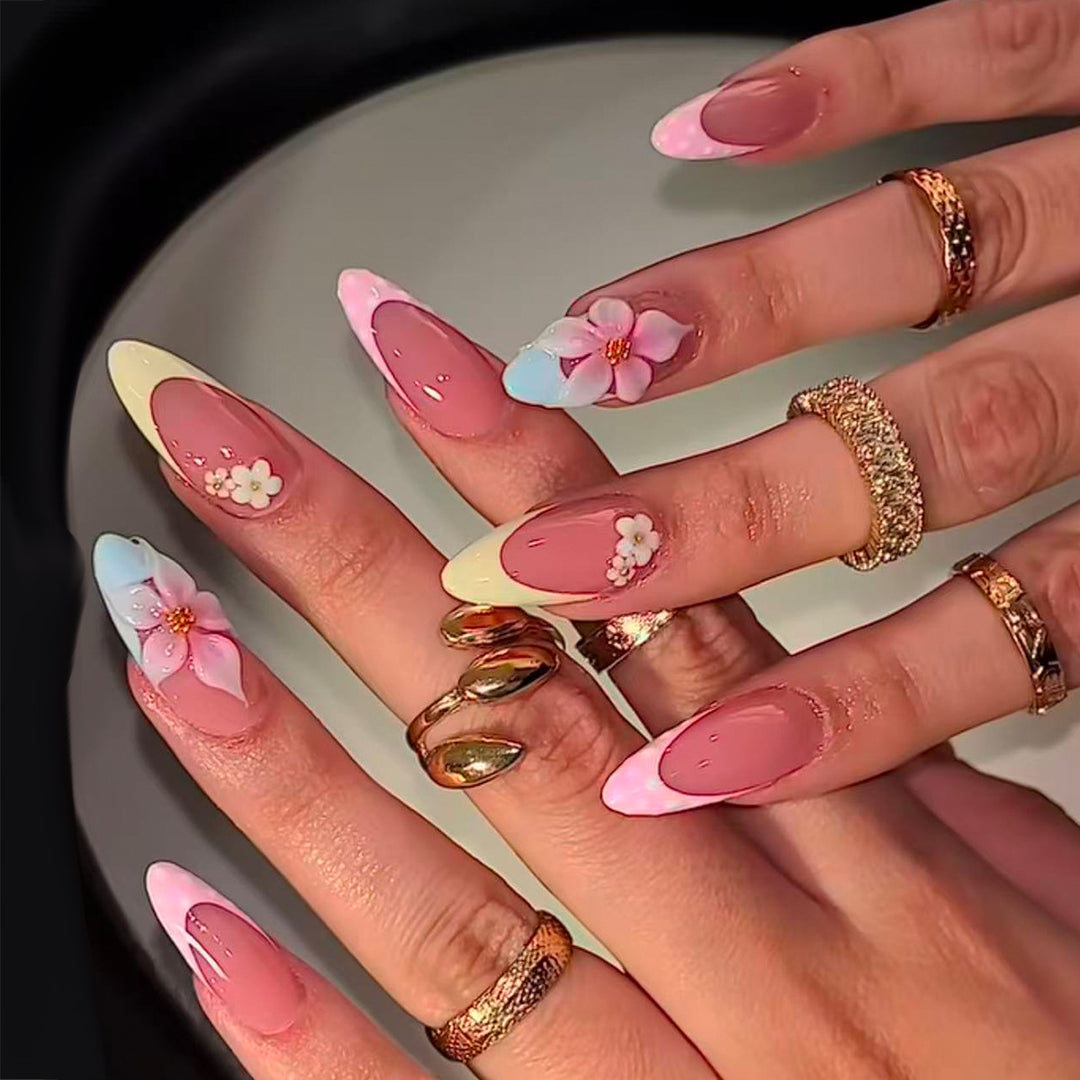 Elegant Artificial Nails with Floral Accents Bowlift