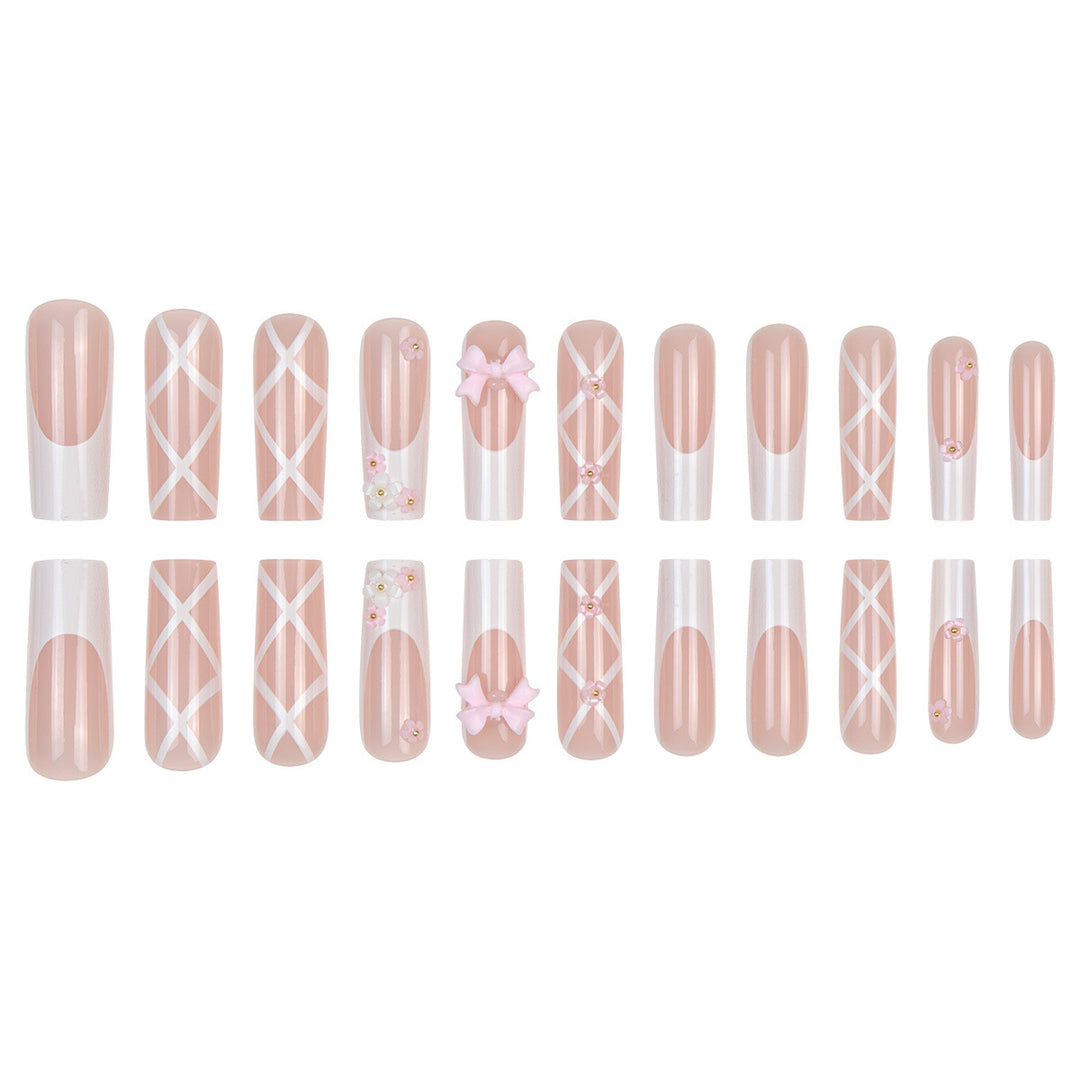 Decorative Elegant Long Acrylic Press-On Nails Bowlift