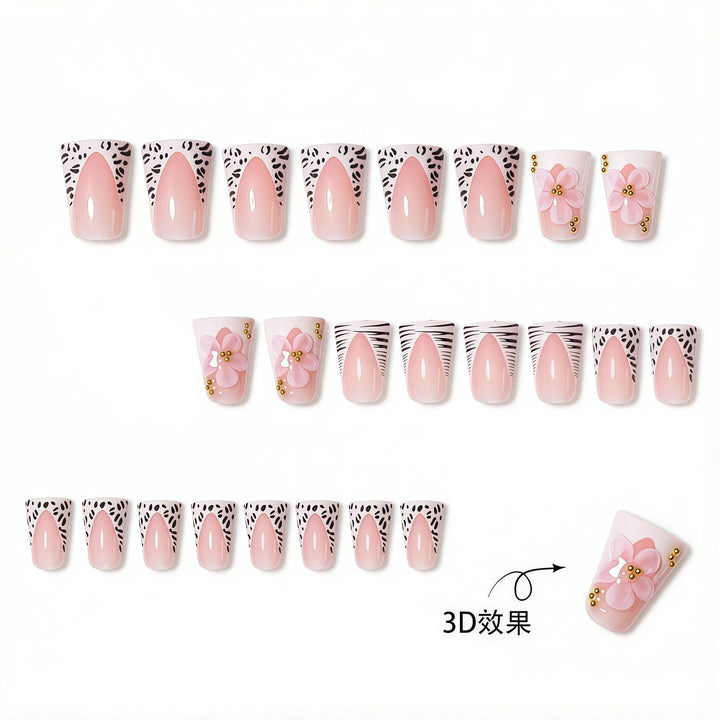 Premium Decorative 3D Press-On Nails with Floral and Animal Print Accents Bowlift