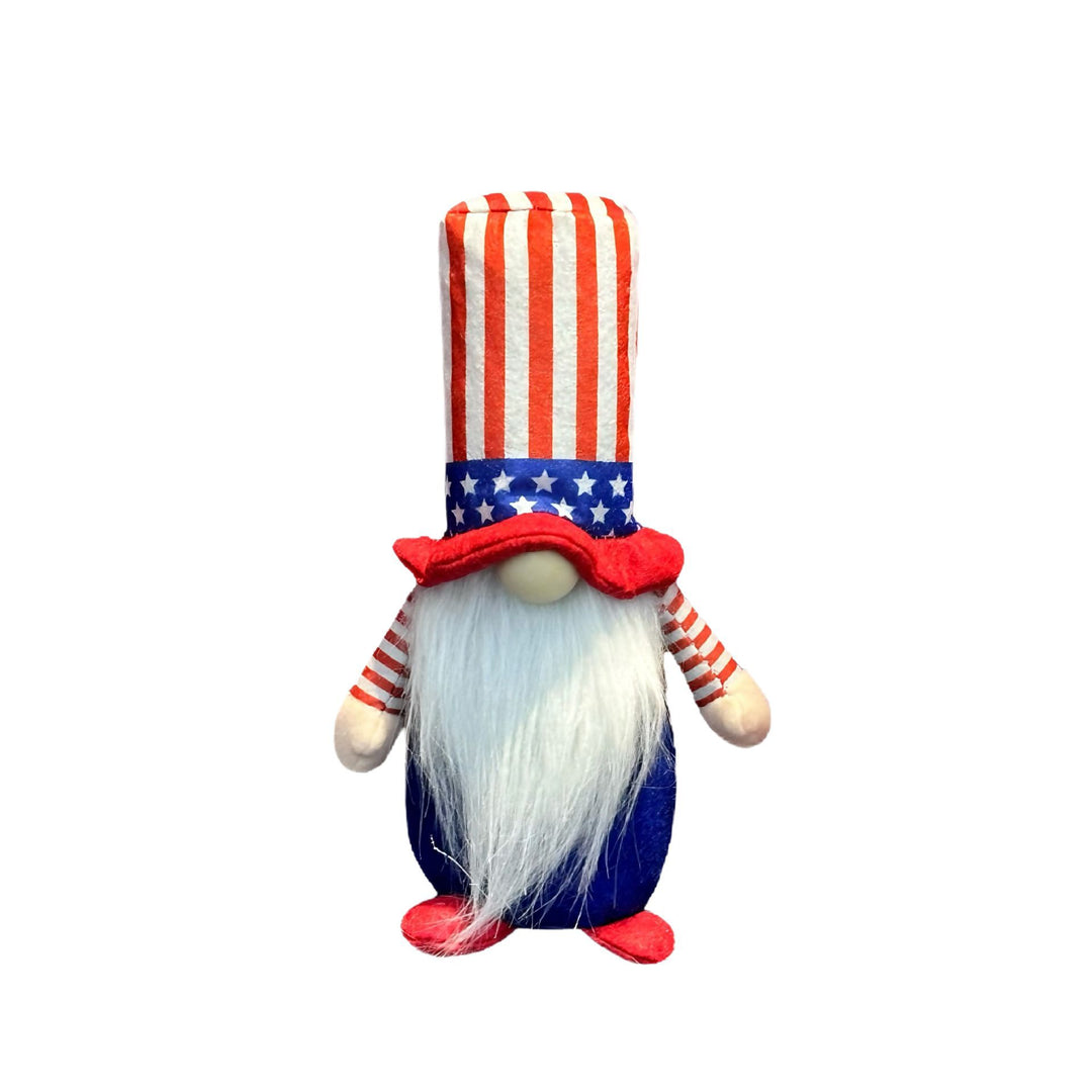 Unisex nan patriotic plush standing gnome ornament with tall star-spangled hat and long faux beard Bowlift