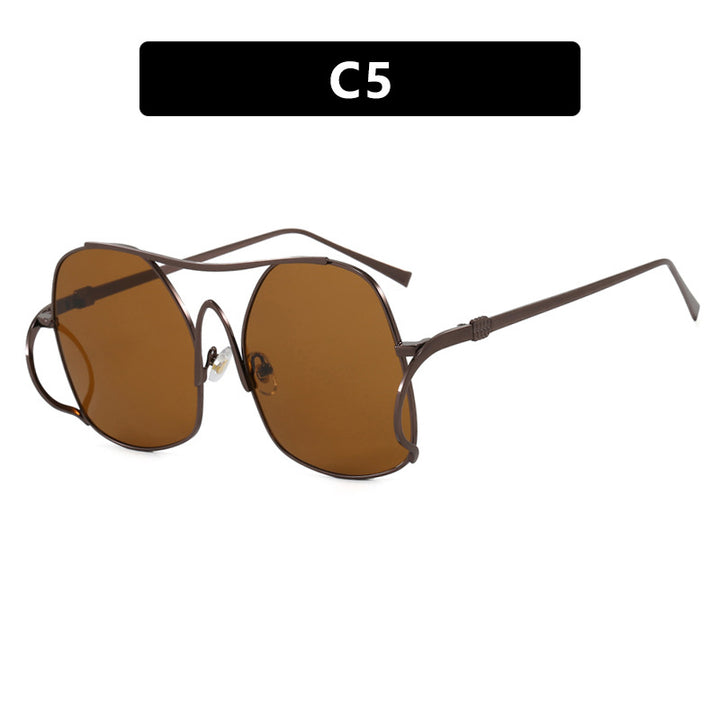 Women's geometric sunglasses with narrow metal frame and brown lenses Bowlift