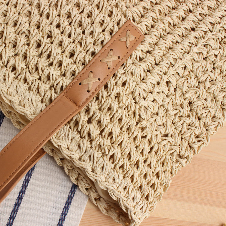 Handbag Made of Braided Natural Material with Soft Leather Handles Bowlift