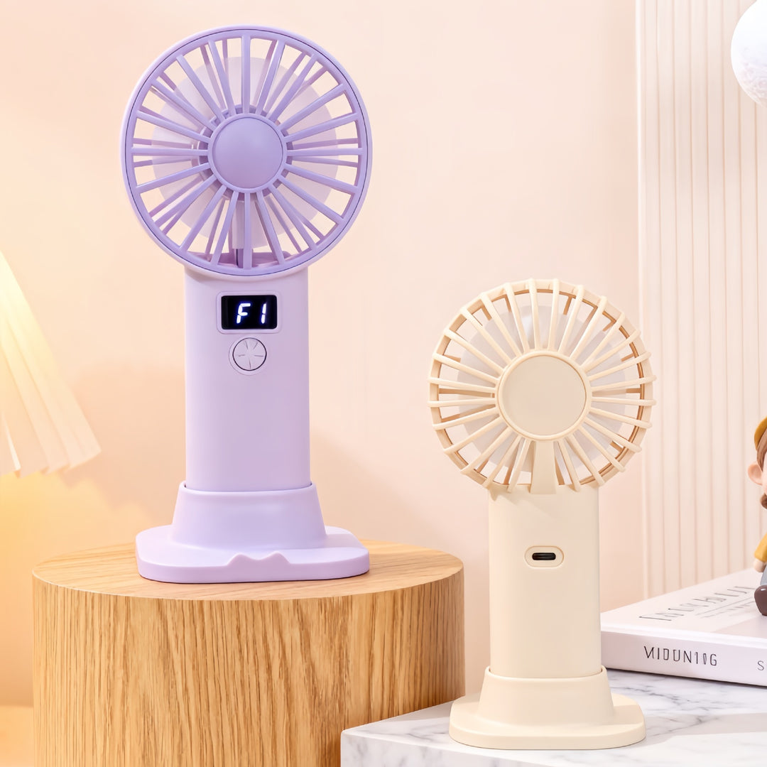 Women Portable Handheld Fan with Digital Speed Setting Bowlift