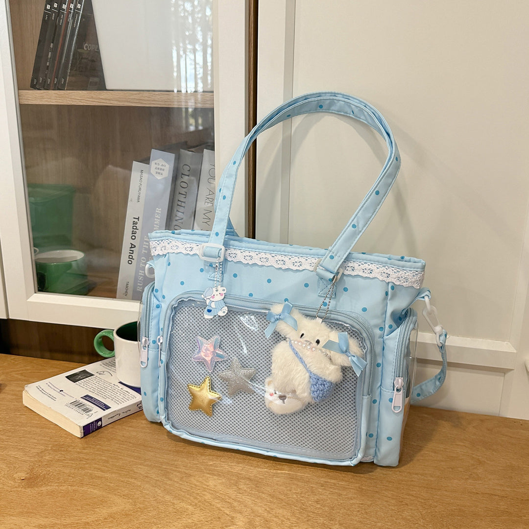 Handbag with Transparent Compartment Division and Playful Application Design Bowlift