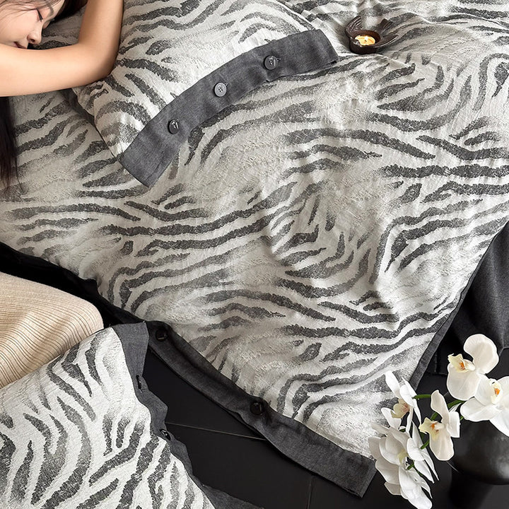 Patterned Brushed Cotton Duvet Cover Set with Button Closures & Reversible Liner