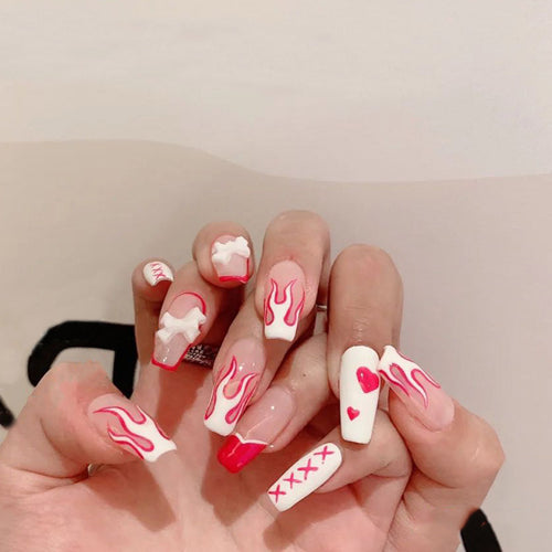 Artful Nail Art with Fire and Heart Designs Bowlift