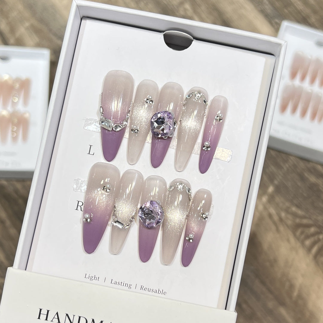 Elegant Stiletto Press-On Nails with Gemstone Accents Bowlift