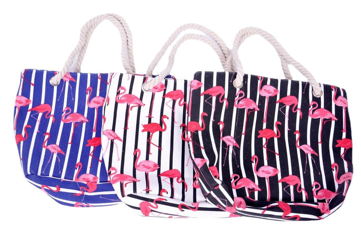 Beach bag with flamingo pattern and sturdy rope handles Bowlift
