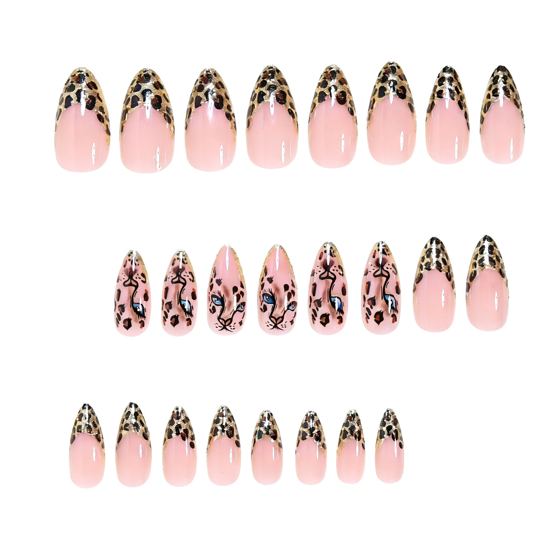 Creative Nail Art Set with Leopard Pattern and Glitter Bowlift