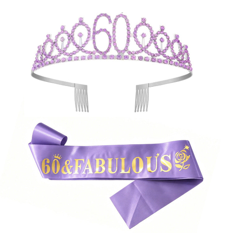 Women's Glittering Birthday Tiara Set with Sash Bowlift