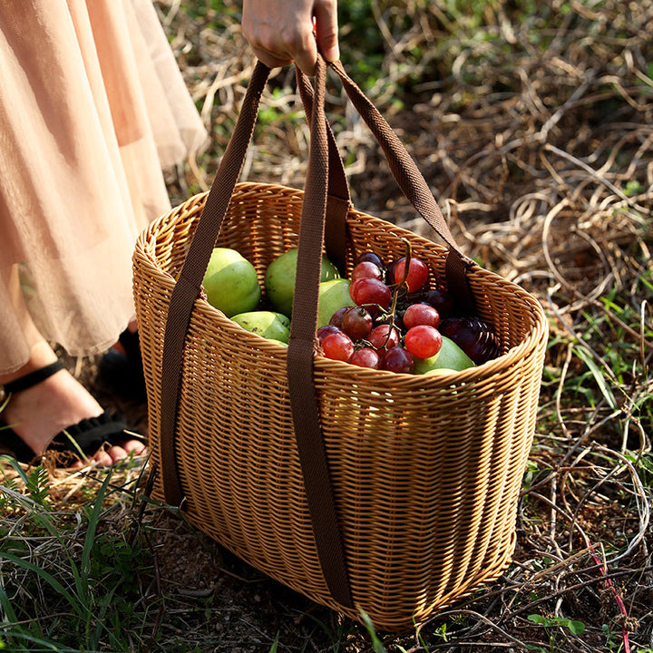 Unisex Robust braided shopping basket with comfortable fabric handles Bowlift
