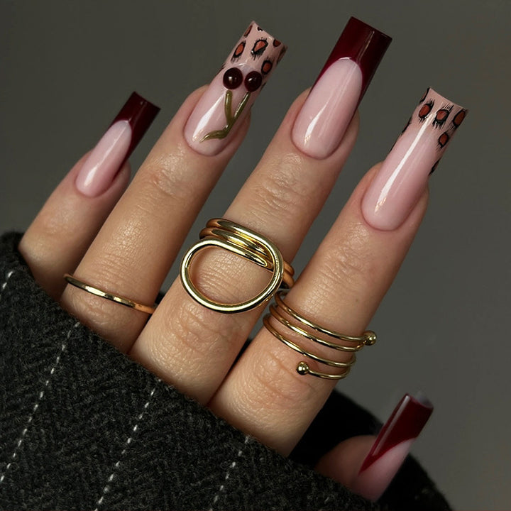 Artistic Floral Press-On Nail Set Bowlift