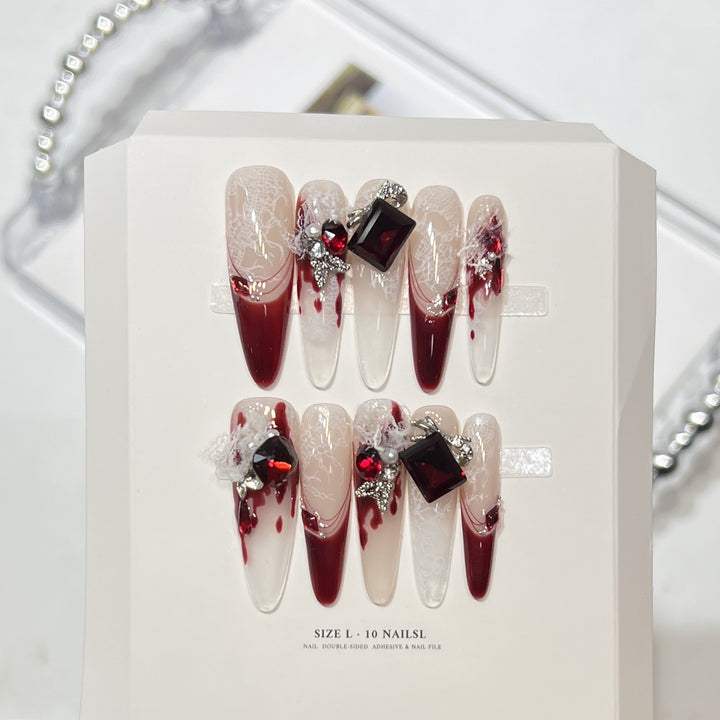 Artistic Press-On Nail Set with Elegant Floral Design Bowlift