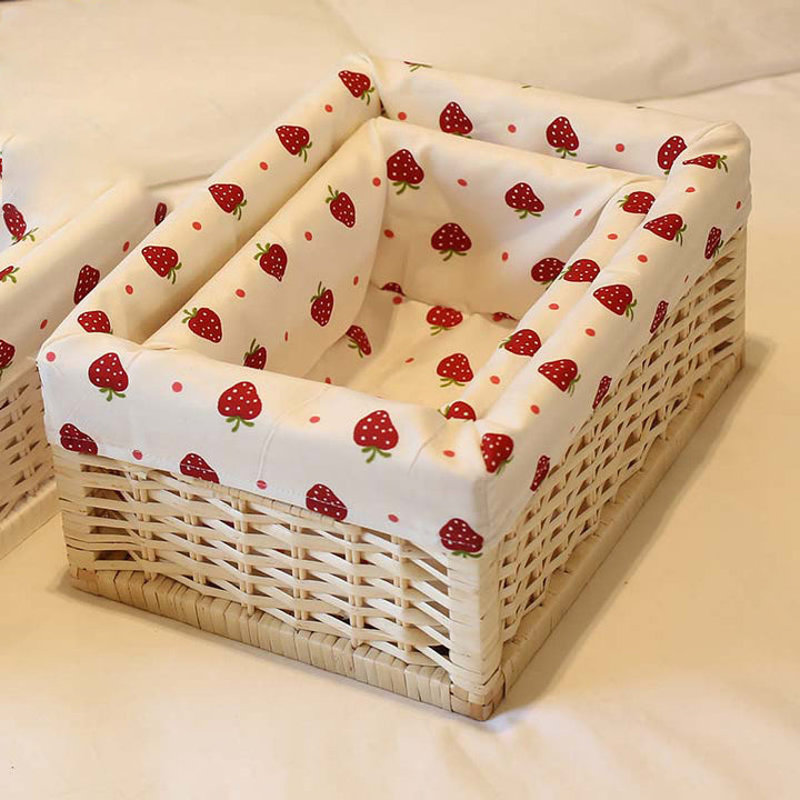 Storage basket with decorative strawberry fabric