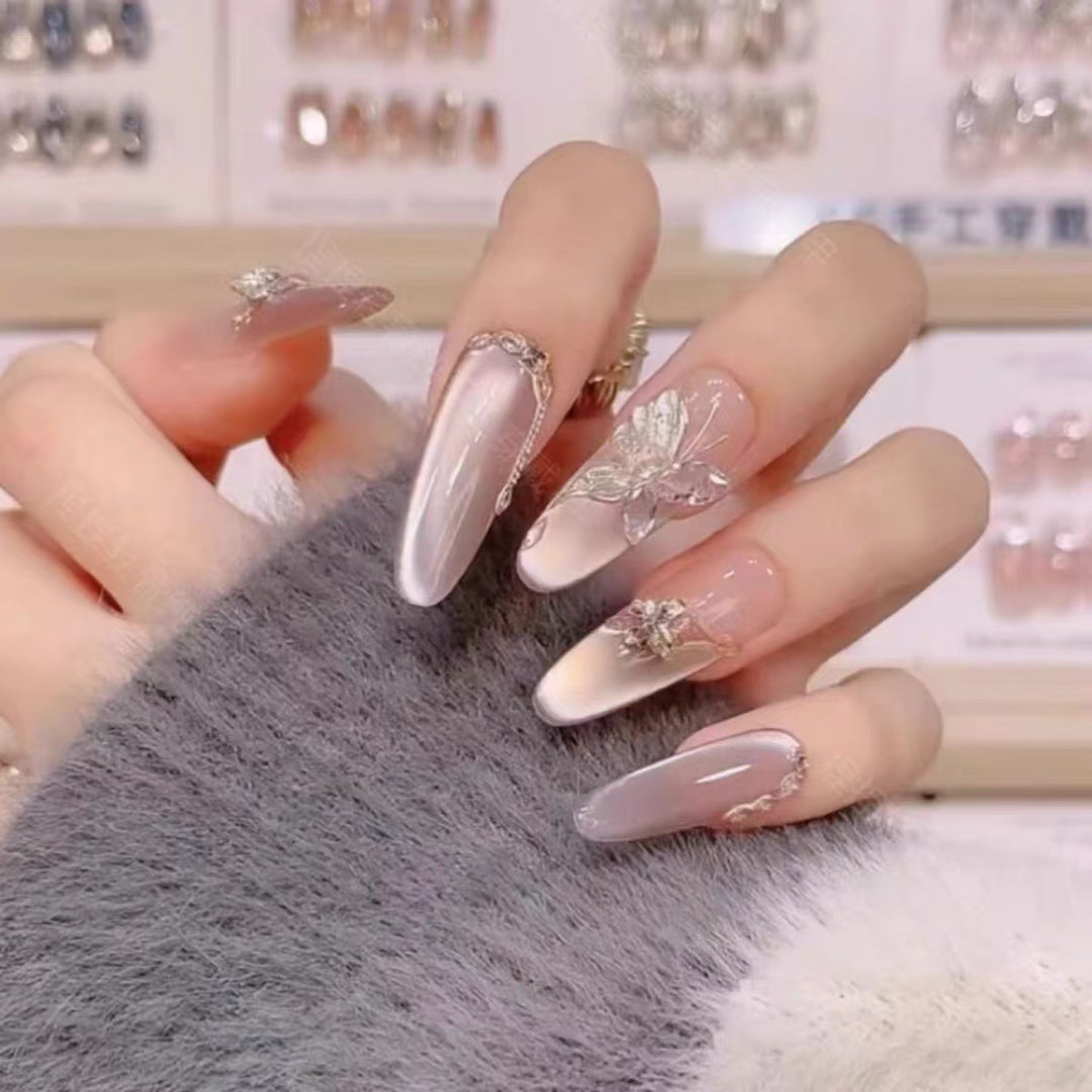 Elegant Decorative Press-On Nails Set Bowlift
