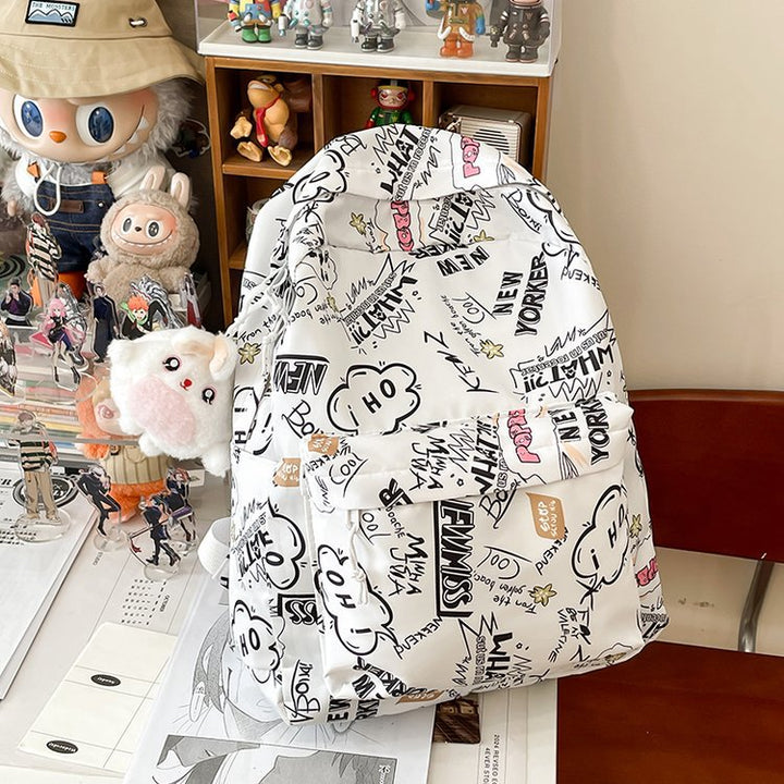 Backpack with Creative Graffiti Design Bowlift