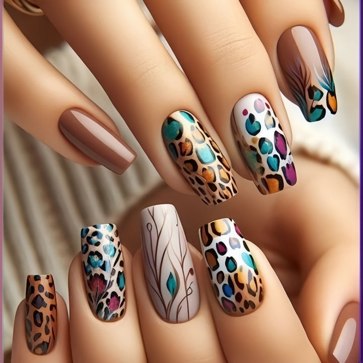 Creative Nail Art Set with Leopard and Flower Patterns Bowlift