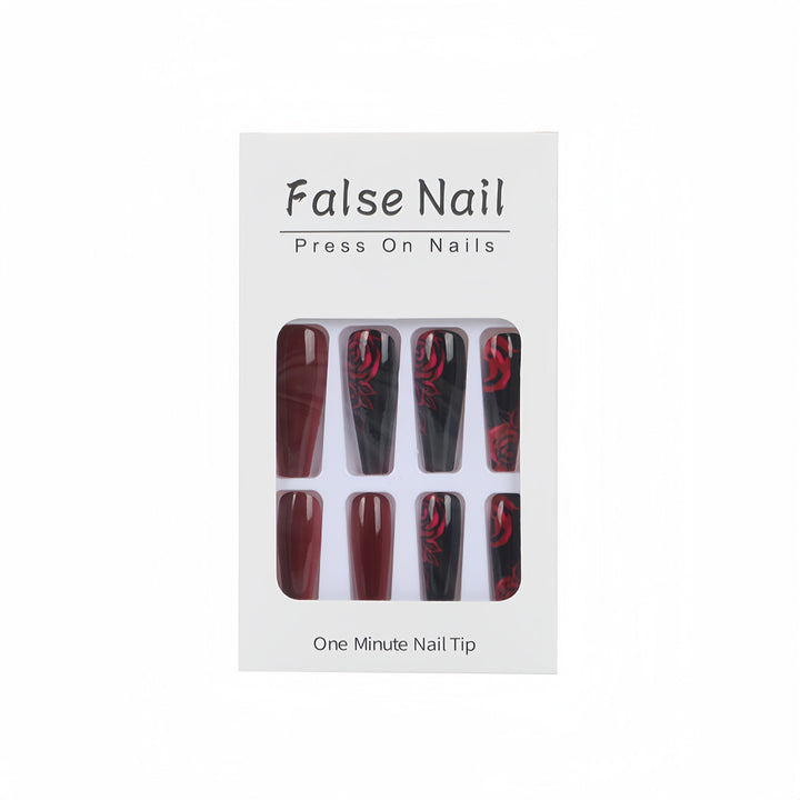 artistic nail tips with floral rose pattern Bowlift