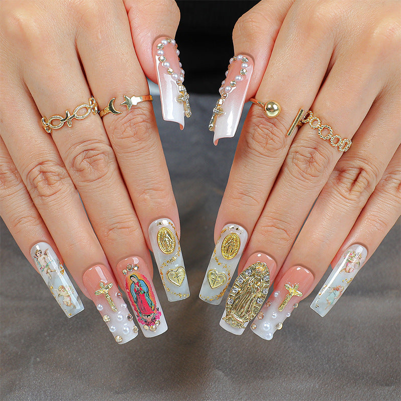Glamorous artificial nail set with elegant decorations and glitter accents Bowlift