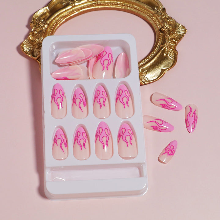 Artistic Flame Design Press-On Nails Bowlift