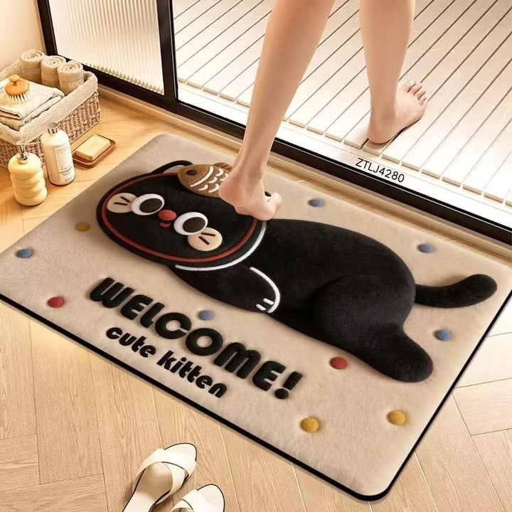 Cute Cartoon Pet-Themed Plush Bath Mat Bowlift