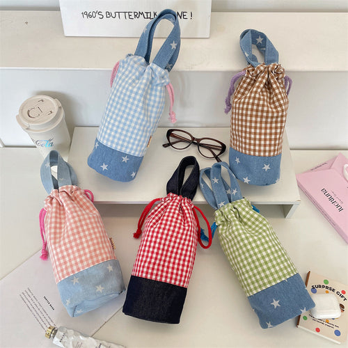 Drawstring Bottle Pouch with Denim Base and Carry Handle Bowlift