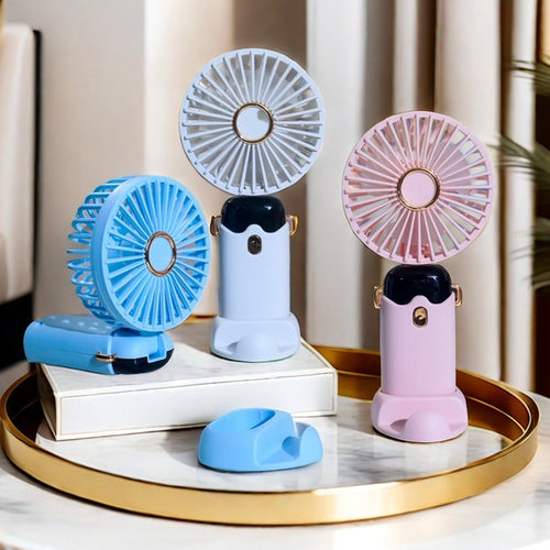 Women's Portable Hand Fan with Integrated Spray Function and USB Charging Option Bowlift