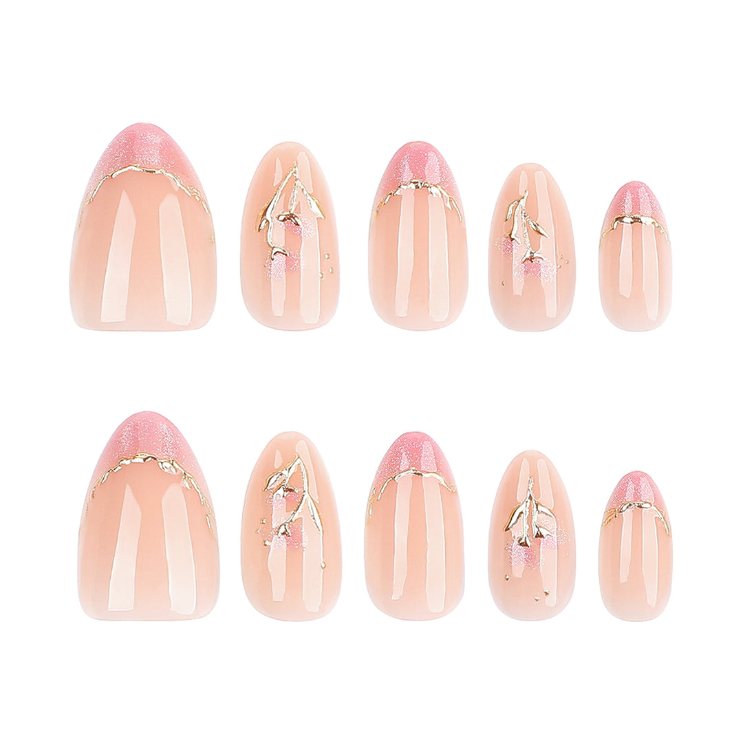 Elegant artificial nails with floral design and glitter Bowlift