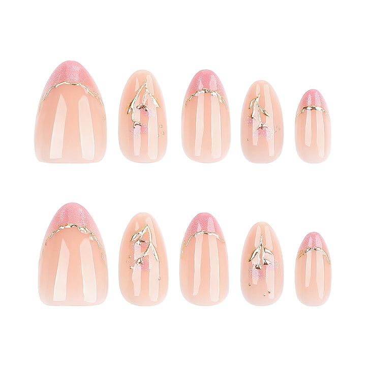 Elegant artificial nails with floral design and glitter Bowlift