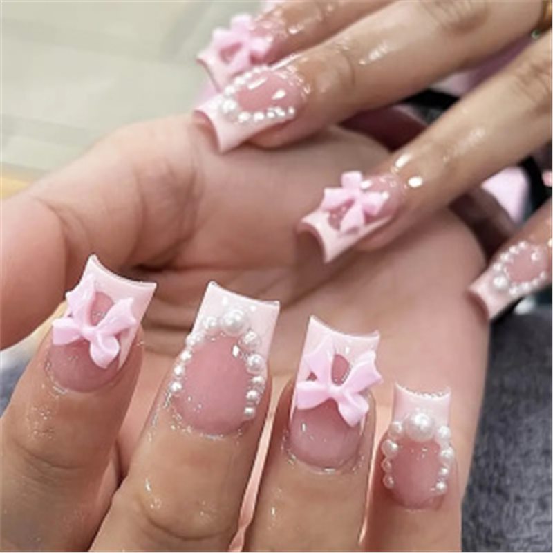 Artistic Press-On Nail Set with Premium Embellishments Bowlift