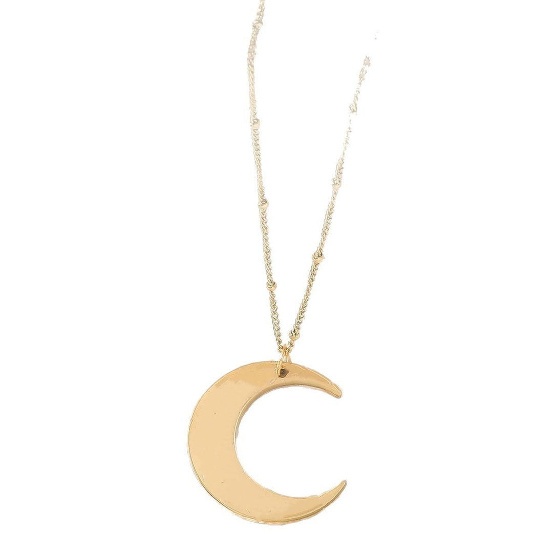 Crescent moon pendant long beaded chain necklace Bowlift