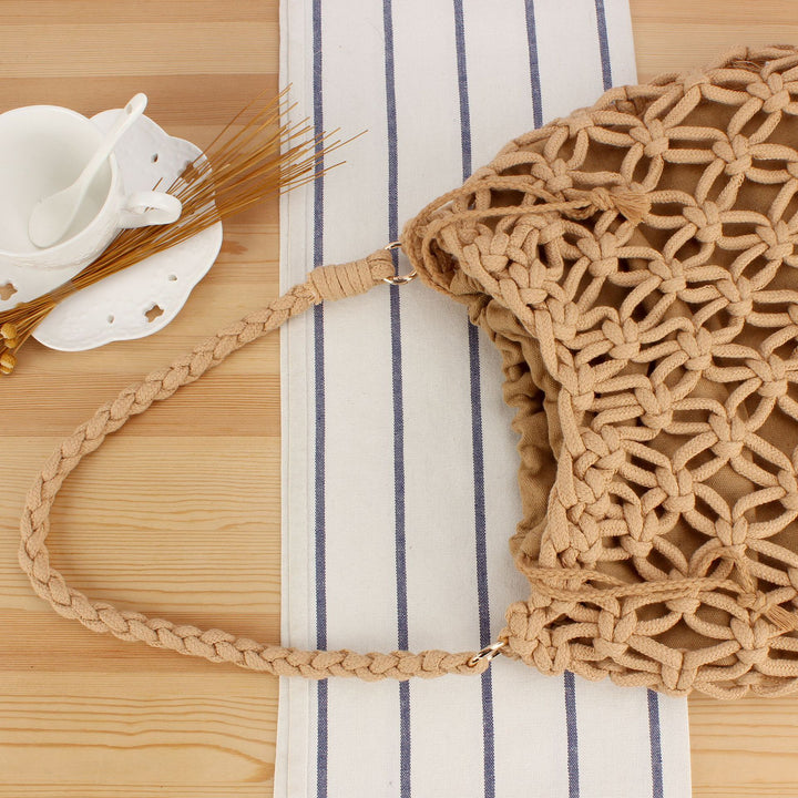 Trendy Macrame Bag with Braided Carry Handle Bowlift
