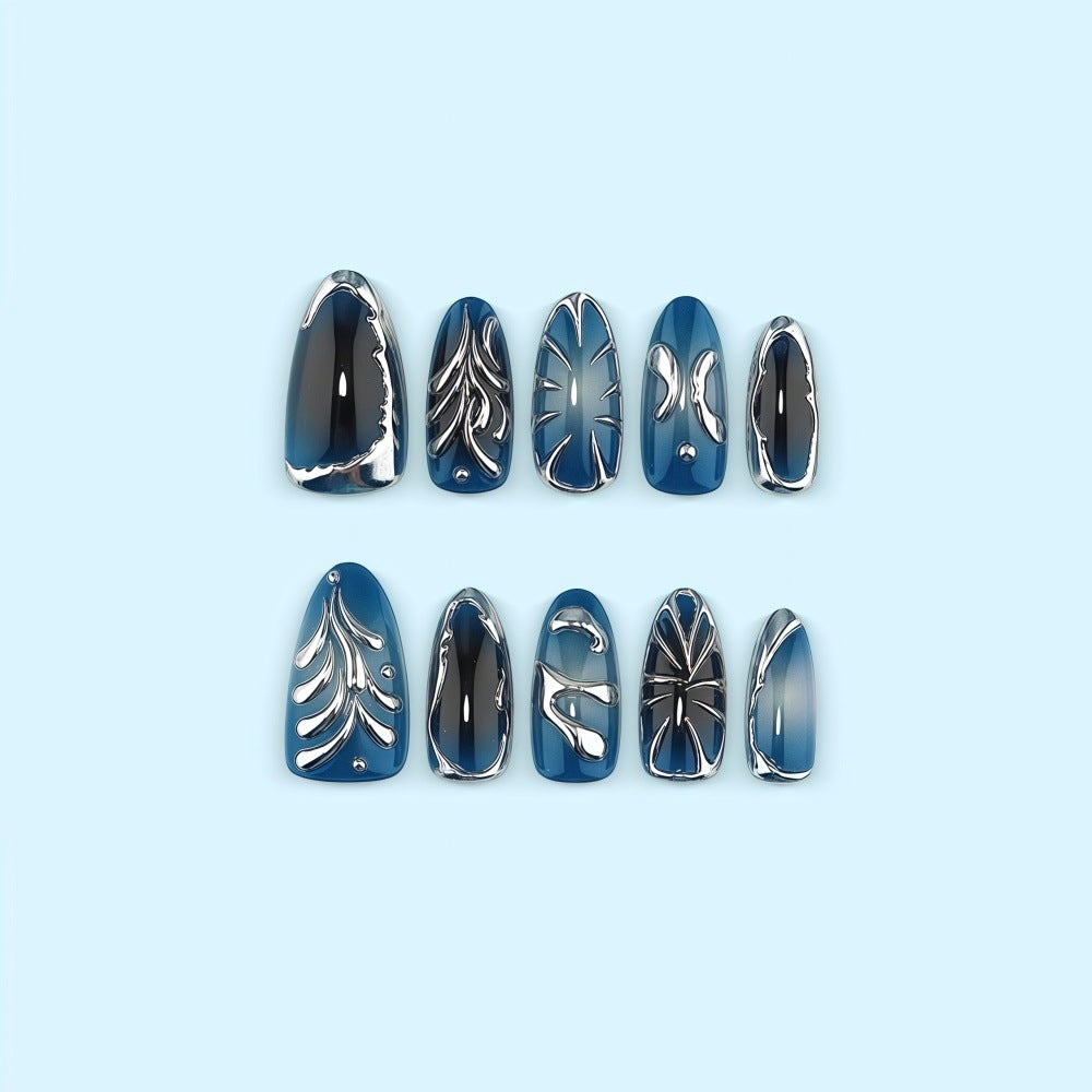 Glamorous artificial nails with unique metallic accents Bowlift