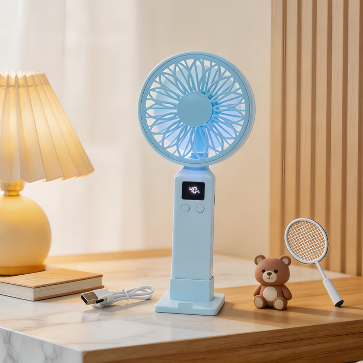 Women Portable Battery Handheld Fan with Digital Control Bowlift