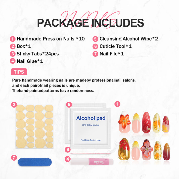 Artificial Nail Set with Floral Designs and Glamorous Decorations Bowlift