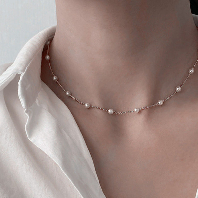Delicate Pearl Accented Chain Necklace Bowlift