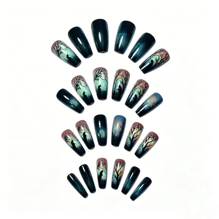 Artificial nails with mysterious forest design Bowlift