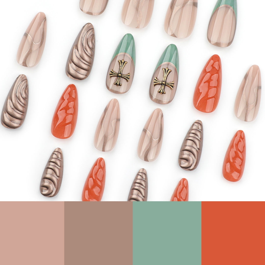Artful stiletto nails with glitter and motif decorations Bowlift