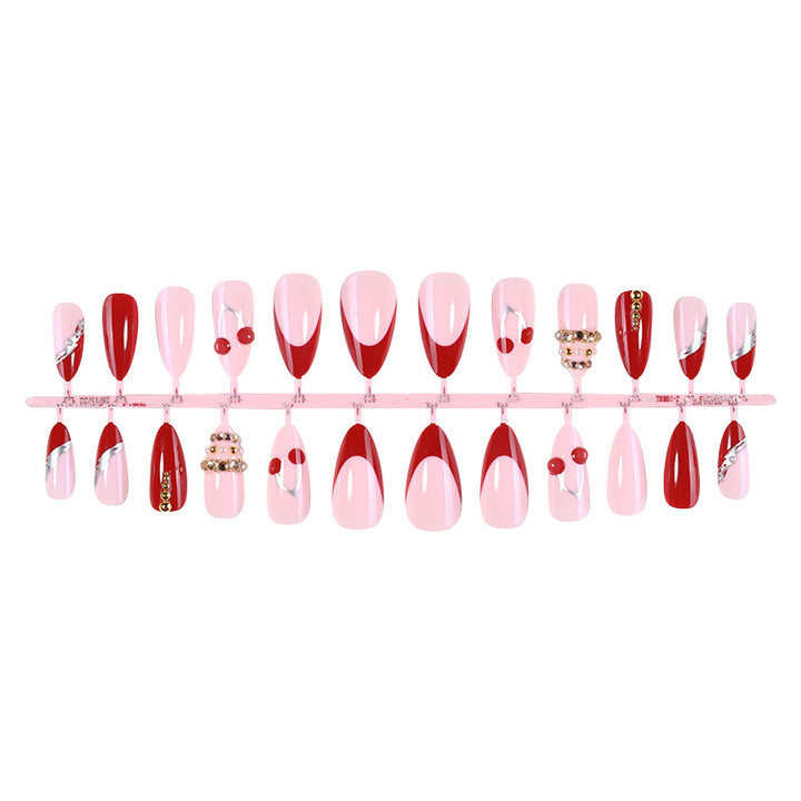 Decorative Art Press-On Nail Set with Cherry and Gold Accents Bowlift