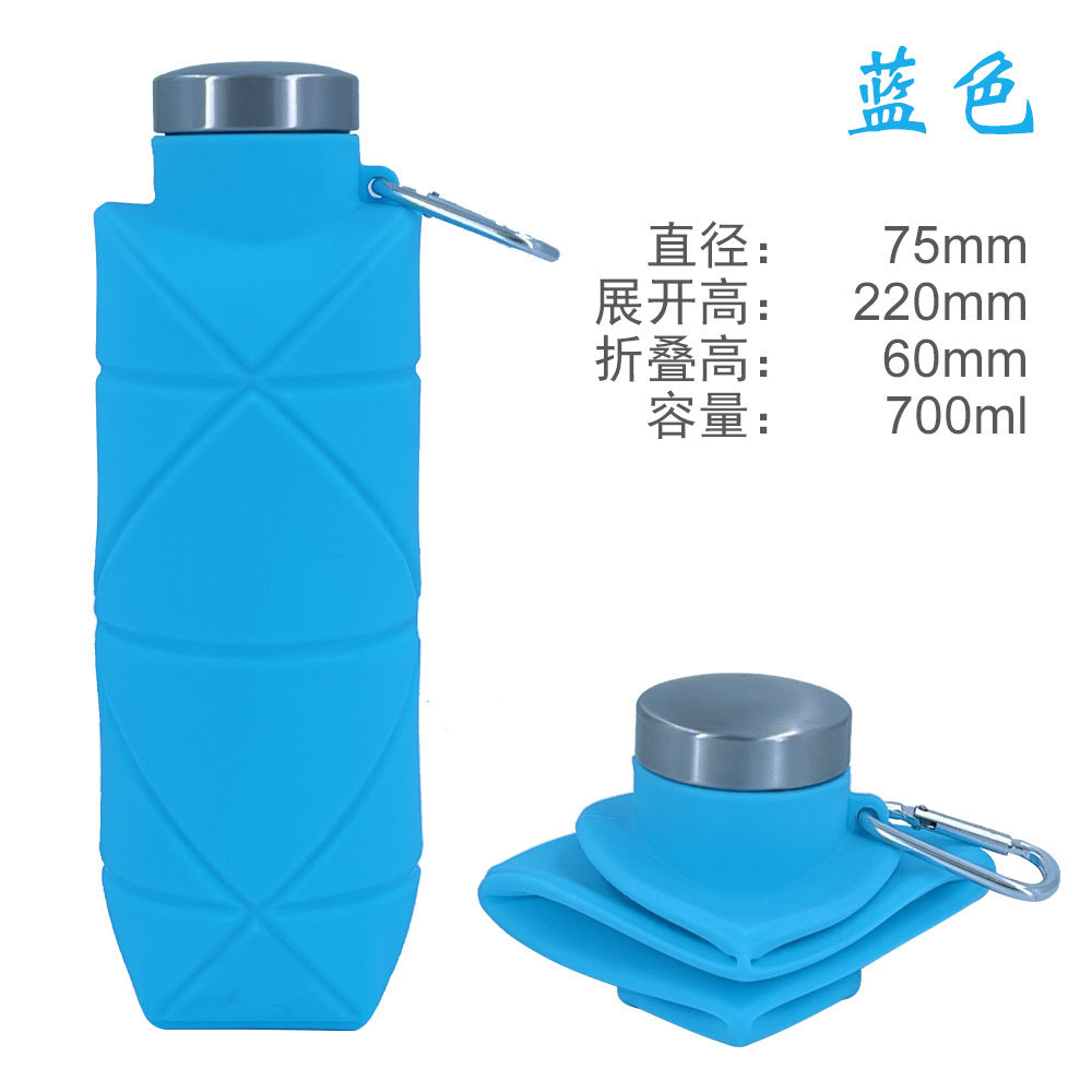 Collapsible Silicone Travel Water Bottle with Stainless Cap and Carabiner Bowlift