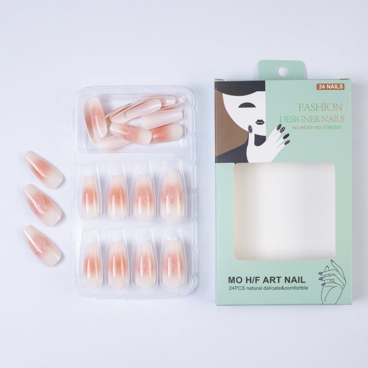 Trendy Artificial Nails with Ombre Effect and Butterfly Designs Bowlift