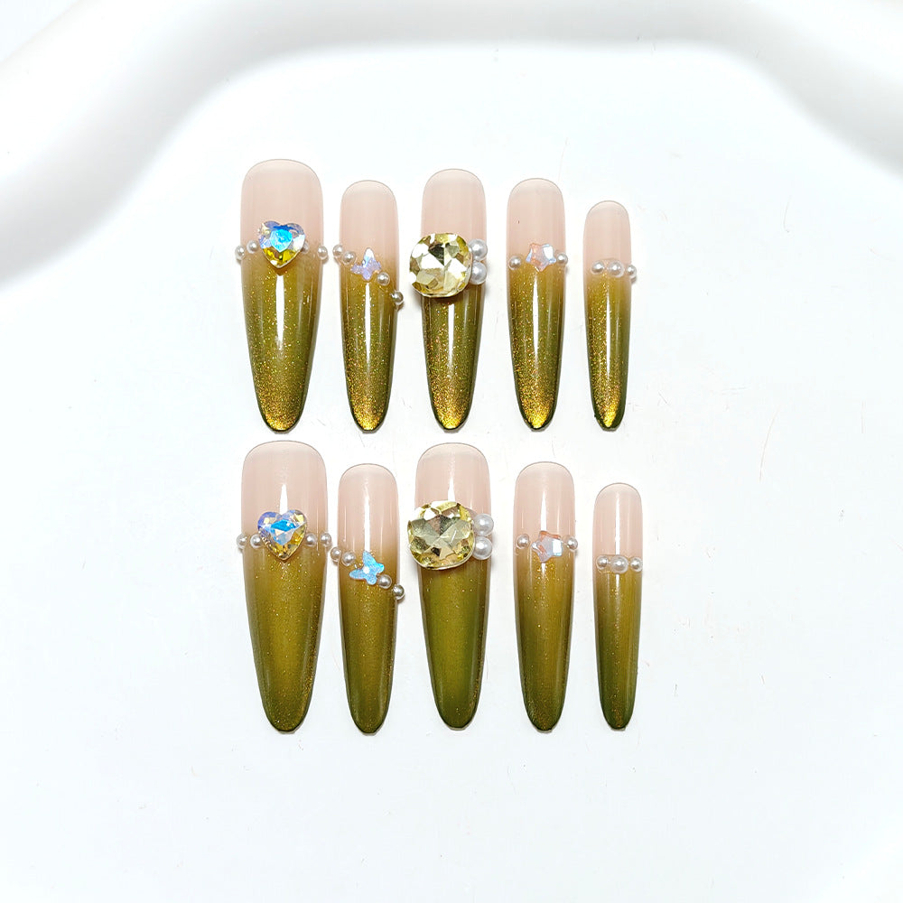 Artificial nails with Elegant Ombre Effect and Glitter Accents Bowlift