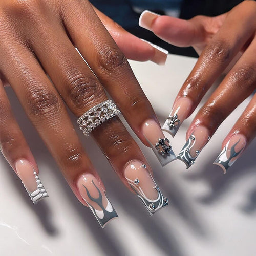 Decorative Press-On Nails with Artistic Design Elements Bowlift