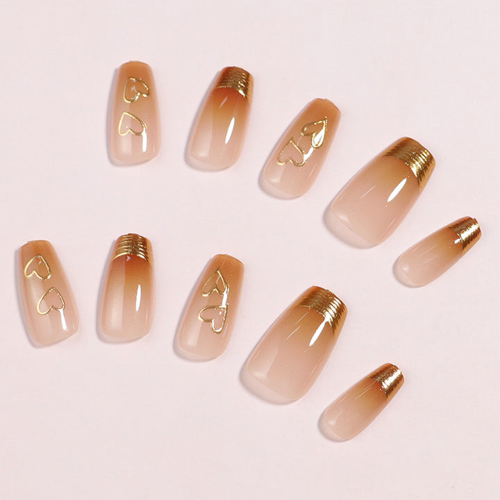 Premium Heart-Embellished Press-On Nail Set Bowlift