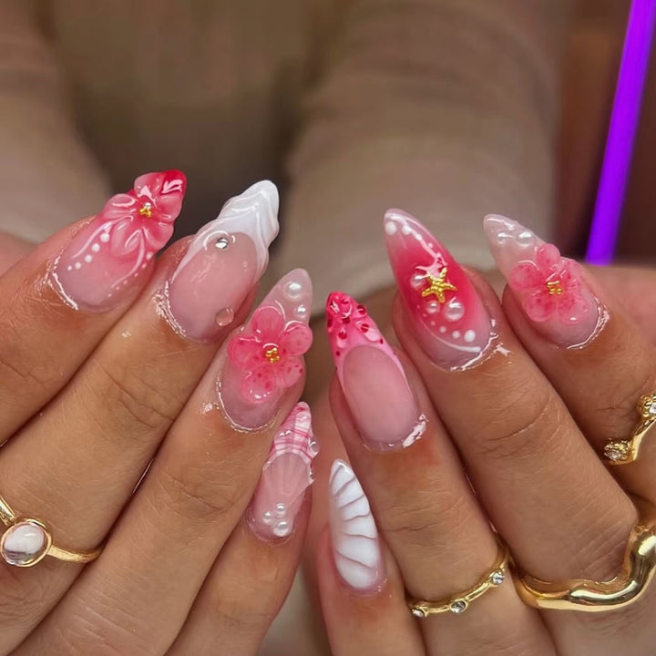 Artificial nails with 3D flower decoration Bowlift