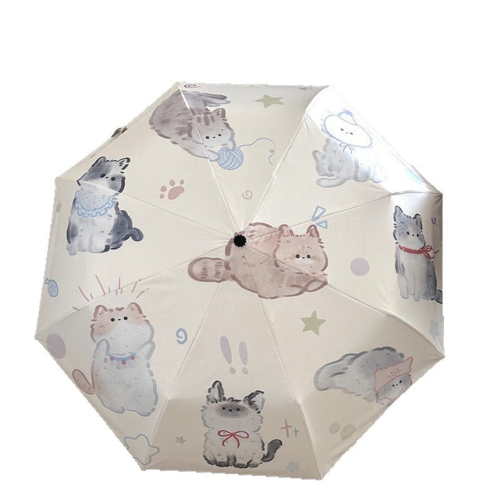 Women's Foldable Umbrella with Charming Cat Pattern Bowlift